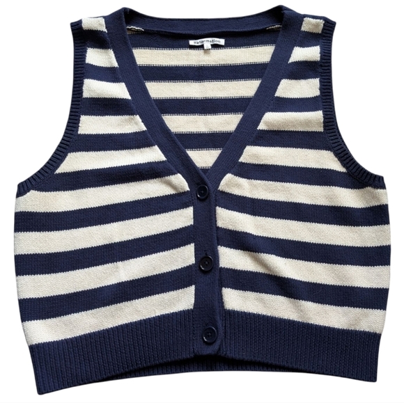 Reformation Zola Sweater Vest Womens Large Nautical Coastal Y2K Striped Cotton - Picture 2 of 13